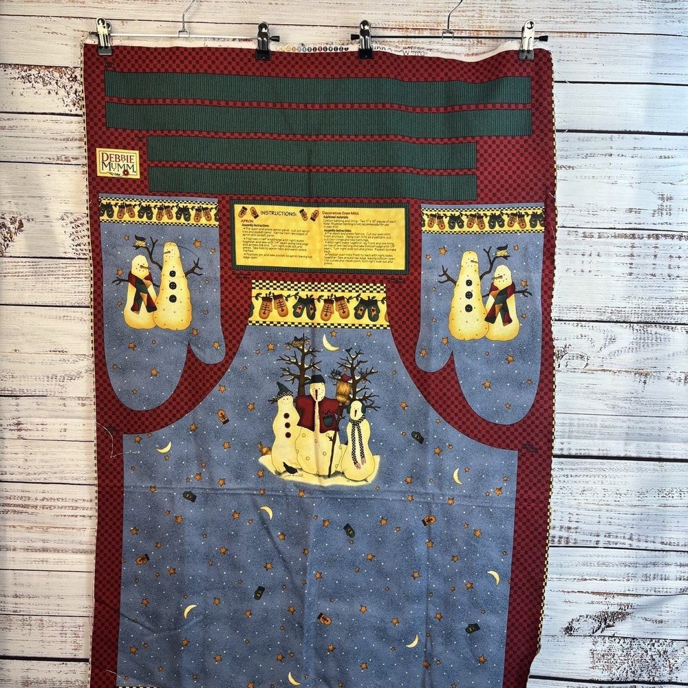 Debbie Mumm Pattern Christmas Snowman Apron Oven Mitt‎ Fabric Panel Farmhouse